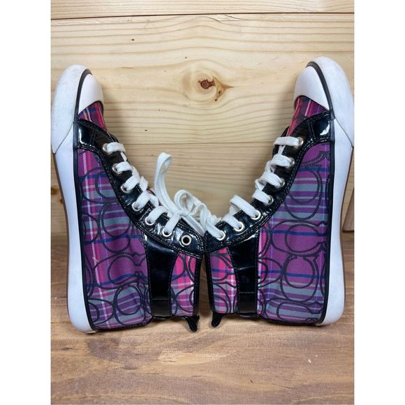 Coach Britney Women's Pink, Purple & Blue Monogram Hi Top Sneakers with Buckle A - Picture 7 of 12